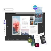 Image showing an Issuu Digital Leaflet with the integrations such as Canva and Indesign.