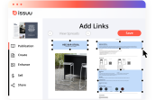 A rendering of the Issuu user interface showing how to add links to a publication.