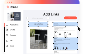 A rendering of the Issuu user interface showing how to add links to a publication.
