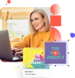 A person working on the laptop with Issuu publications and platform elements