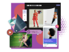 Issuu platform elements and publications on purple background